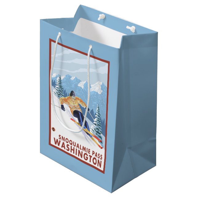 Sac Cadeau Moyen Skieur de neige de Downhhill - passage de (Devant Angle)
