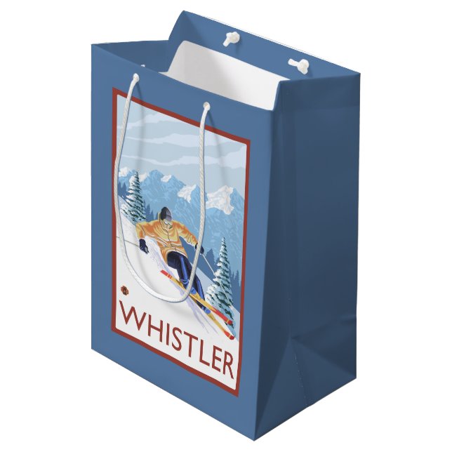 Sac Cadeau Moyen Skieur de neige de Downhhill - Whistler, AVANT (Devant Angle)