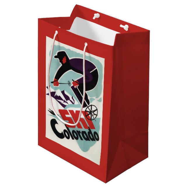 Sac Cadeau Moyen Skieur noir et par pourpre vêtu (Devant Angle)