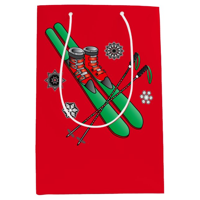 Sac Cadeau Moyen Skis de Noël (Devant)