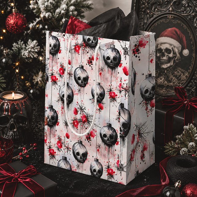 Sac Cadeau Moyen Skulls de Noël gothiques effrayants (Créateur téléchargé)