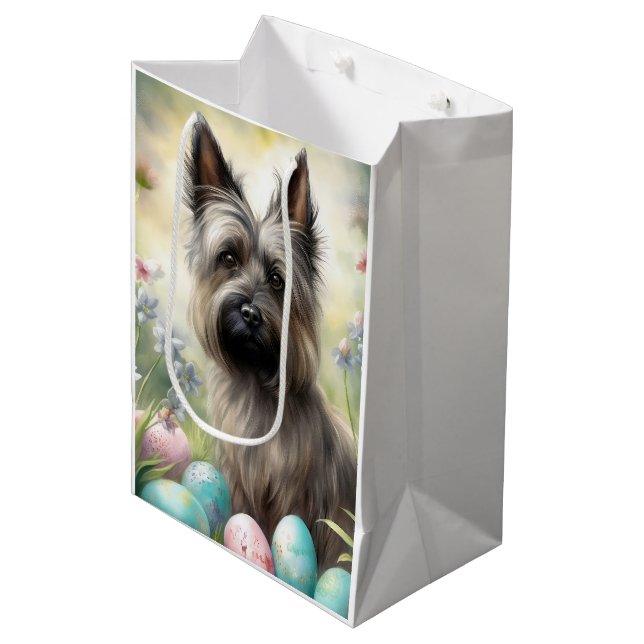 Sac Cadeau Moyen Skye Terrier Chien avec Oeufs de Pâques Vacances (Devant Angle)