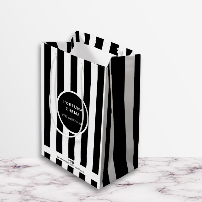 Sac Cadeau Moyen Sleek Black & White Stripes Small Business Brand (Créateur téléchargé)