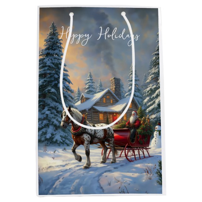 Sac Cadeau Moyen Sleigh Père Noël à cheval de Noël (Devant)