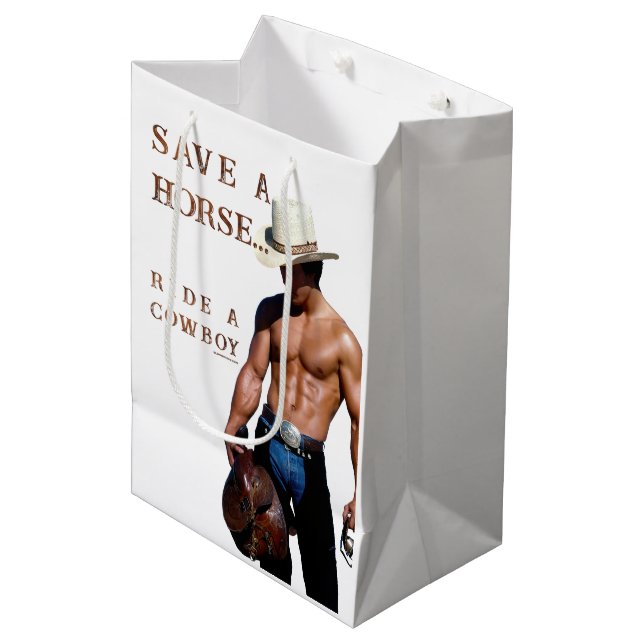 Sac Cadeau Moyen SlipperyJoe's save horse ride paille cowboy casque (Devant Angle)