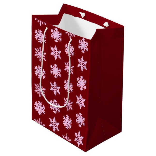 Sac Cadeau Moyen Snowflakes Ikat - Vin Bourgogne et rose (Devant Angle)
