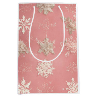 Sac Cadeau Moyen Snowflakes Pastel rose