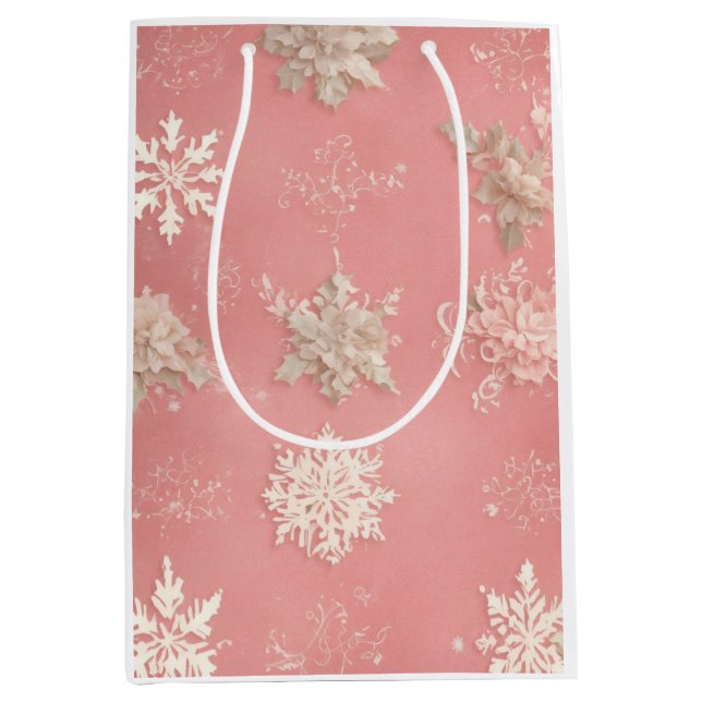 Sac Cadeau Moyen Snowflakes Pastel rose (Devant)