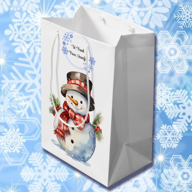 Sac Cadeau Moyen Snowman Ajouter des noms joli Noël (Créateur téléchargé)