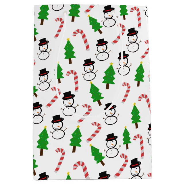 Sac Cadeau Moyen Snowman Candy Cane Christmas Tree (Devant)