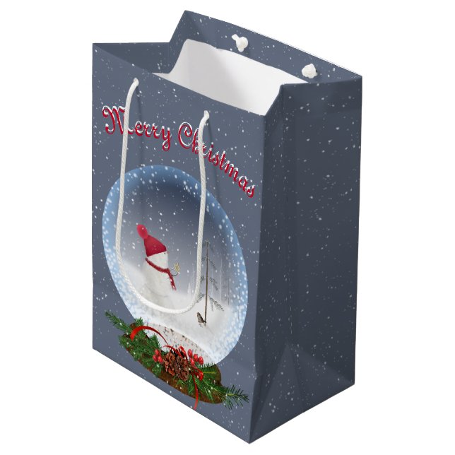 Sac Cadeau Moyen Snowman Dans Le Globe De Neige De Noël Sac Moyen C (Devant Angle)