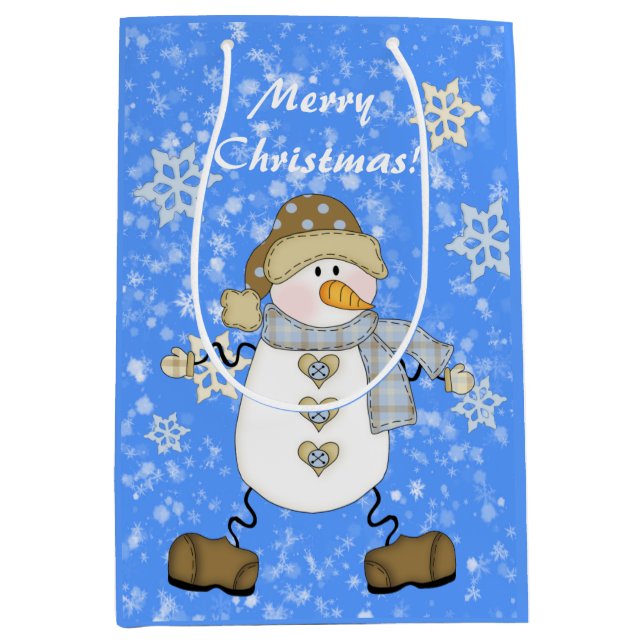 Sac Cadeau Moyen Snowman Snowflake Noël personnalisé (Devant)