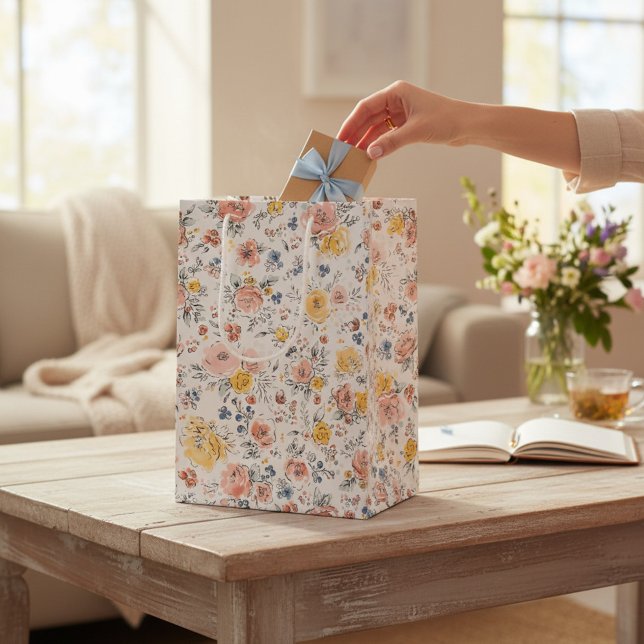 Sac Cadeau Moyen Soft Watercolor Floral Botanical Pattern (Créateur téléchargé)