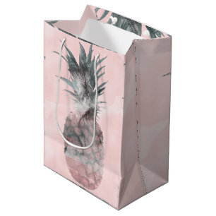 Sac Cadeau Moyen Soirée d'ananas rose Gold Pink Tropical