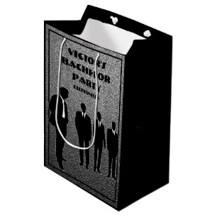 Sac Cadeau Moyen Soirée de célibataire chic noir et argent