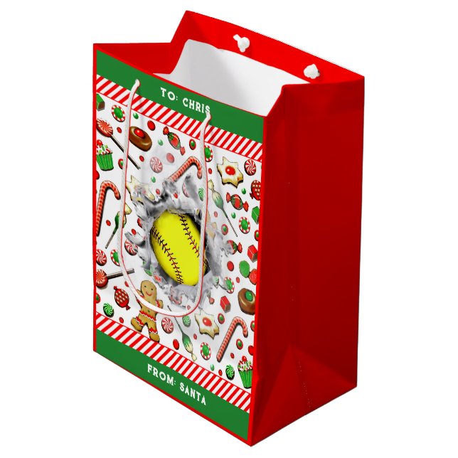Sac Cadeau Moyen Soirée de Noël de Fastpitball (Devant Angle)