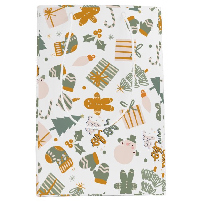 Sac Cadeau Moyen Soirée de Noël Vert Et Or (Devant)