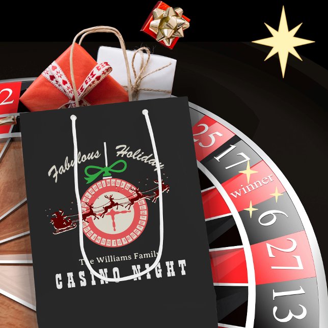 Sac Cadeau Moyen Soirée de Poker Blackjack au Casino Holiday Vegas (Holiday Vegas Casino Blackjack Poker Night Party Medium Gift White Elephant Secret Santa Favor Bag)