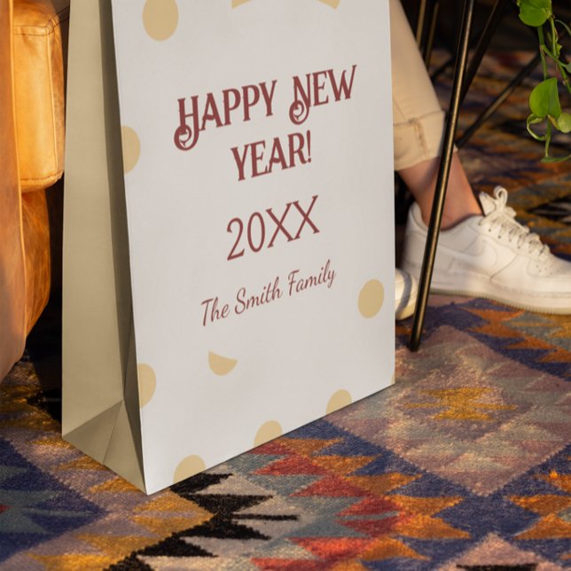 Sac Cadeau Moyen Soirée du Nouvel An en or Polka (Polka gold New Year's Eve Party Medium Gift Bag)