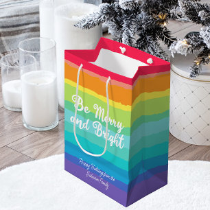 Sac Cadeau Moyen Sois Joyeux et lumineux Rainbow Custom Christmas P