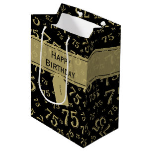 Sac Cadeau Moyen Soixante-quinzième or heureux et noir de thème de
