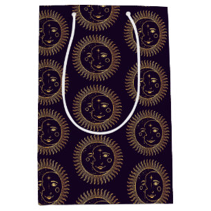 Sac Cadeau Moyen Soleil et Lune pourpre et or face Motif céleste