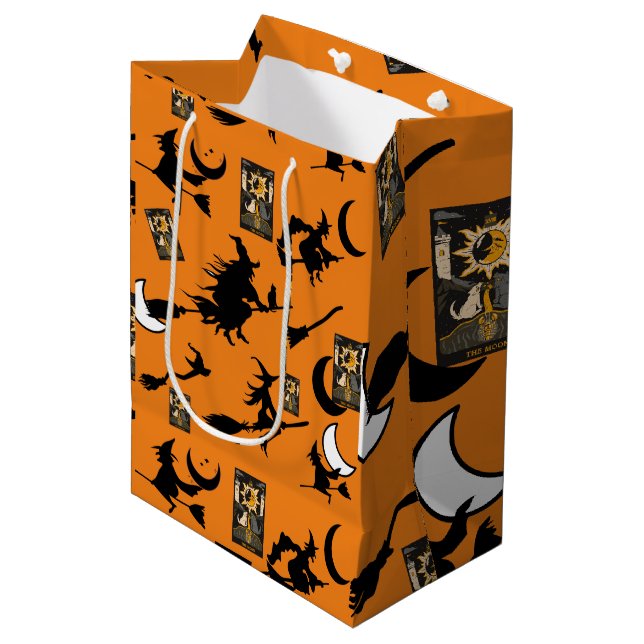Sac Cadeau Moyen Sorcière magicien chat noir lune bloomstick (Devant Angle)