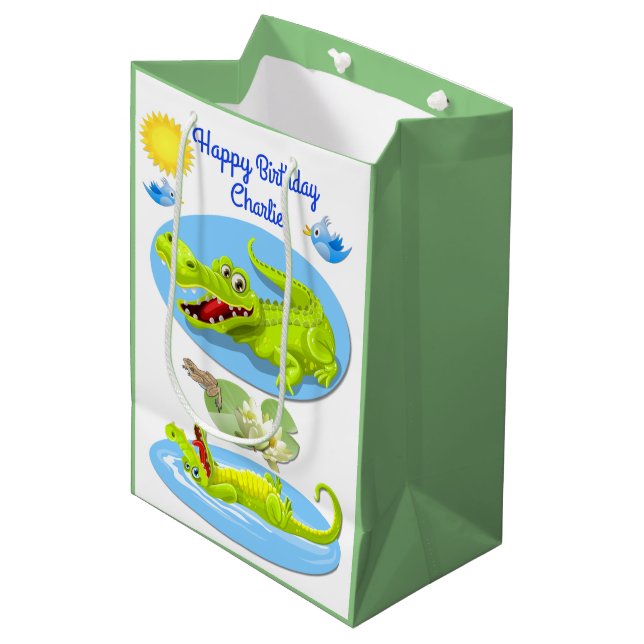 Sac Cadeau Moyen Sourire crocodile Anniversaire (Devant Angle)