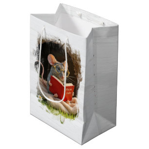 Sac Cadeau Moyen Souris d'anniversaire lisant un livre