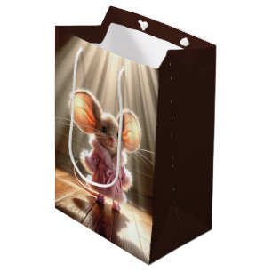 Sac Cadeau Moyen Souris d'anniversaire portant une robe rose et des
