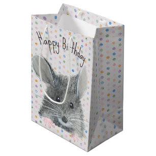 Sac Cadeau Moyen Souris Gris D'Anniversaire À Points