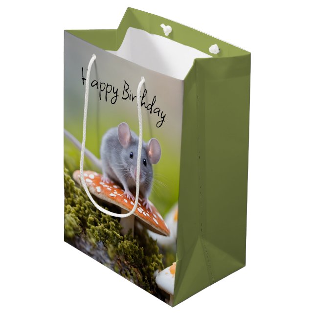 Sac Cadeau Moyen Souris Sur Toadstool Anniversaire (Devant Angle)