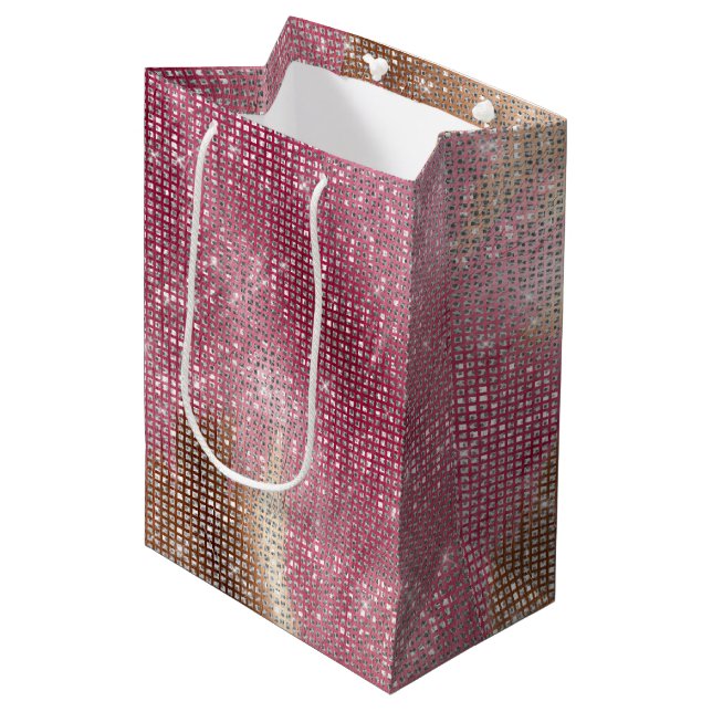 Sac Cadeau Moyen Sparkings Rose Gold Southwest Faux Cowhide Anniver (Devant Angle)