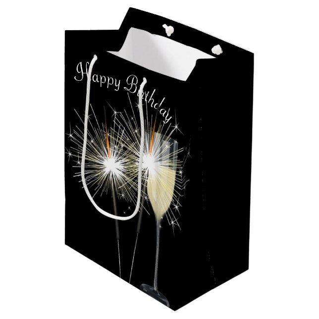 Sac Cadeau Moyen Sparkler Anniversaire Avec Vin (Devant Angle)