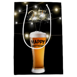 Sac Cadeau Moyen Sparklers En Verre De Bière 25e Anniversaire