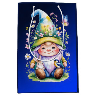 Sac Cadeau Moyen Spring Gnome with Bunny and Bluebird