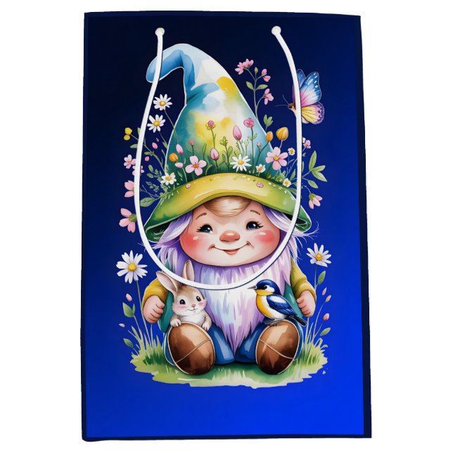 Sac Cadeau Moyen Spring Gnome with Bunny and Bluebird (Devant)