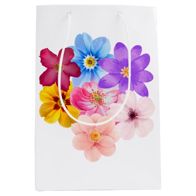 Sac Cadeau Moyen Spring Harmony - Mixed Watercolor Flower Bouquet (Devant)