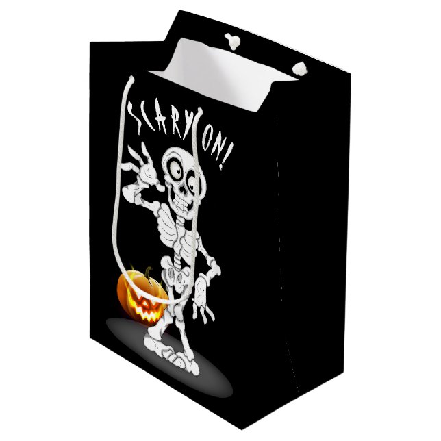 Sac Cadeau Moyen Squelette d'Halloween en noir (Devant Angle)