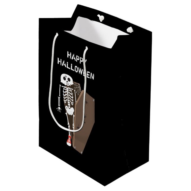 Sac Cadeau Moyen Squelette et café Halloween Design (Devant Angle)