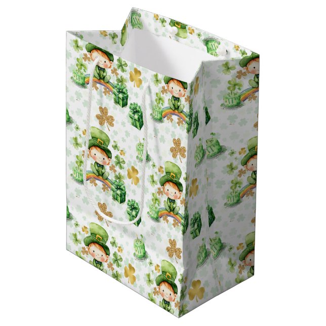 Sac Cadeau Moyen St patrick Lucky One Premier Anniversaire (Devant Angle)