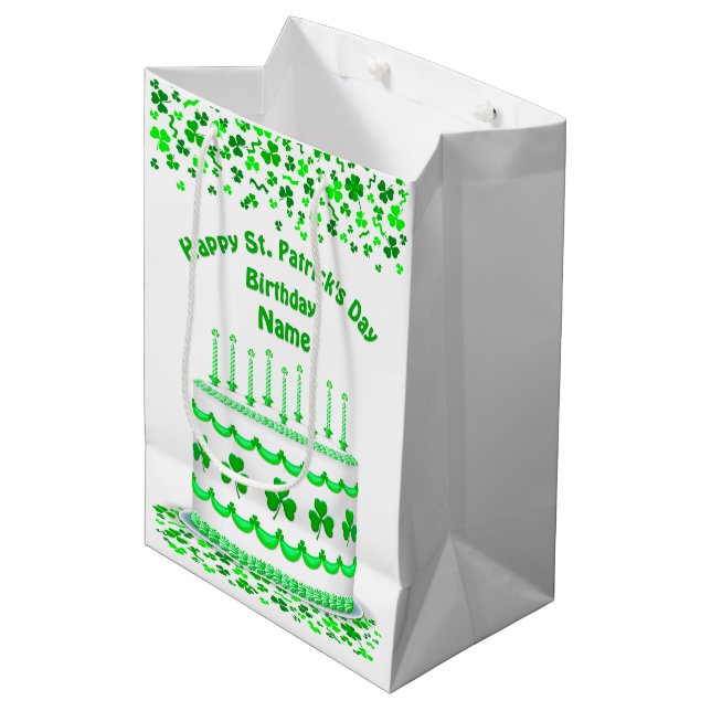 Sac Cadeau Moyen St Patrick's Day Birthday Cake Customizable Candle (Devant Angle)