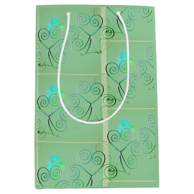 Sac Cadeau Moyen  St Patrick's Day Shamrock Misty Green (Devant)