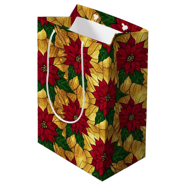 Sac Cadeau Moyen Stained Glass Poinsettia Elegant Christmas (Dos Angle)