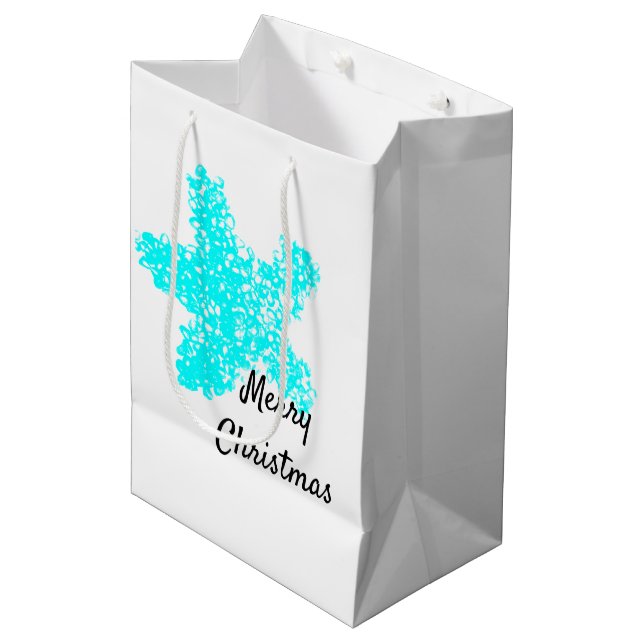 Sac Cadeau Moyen Starfish Motifs Turquoise Aqua White Joyeux Noël (Devant Angle)