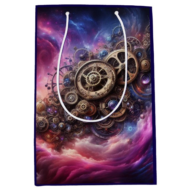 Sac Cadeau Moyen Steampunk Industrial Clocwork Purple and Pink (Devant)