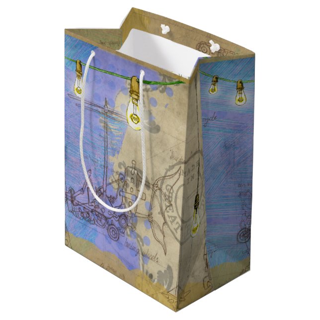 Sac Cadeau Moyen Steampunk Mécanique Edison Light Bulb Architect (Dos Angle)