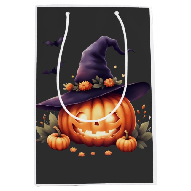 Sac Cadeau Moyen Sticker Halloween Éffrayant - Citrouille (Devant)