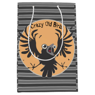 Sac Cadeau Moyen Sticker rond classique vieux corbeau d'oiseau fou