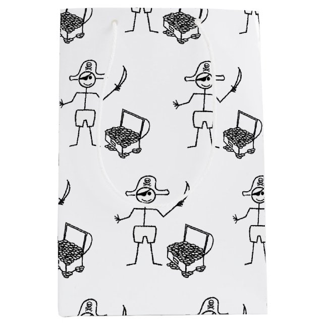 Sac Cadeau Moyen Stickman Pirate Avec Poitrine Au Trésor (Devant)